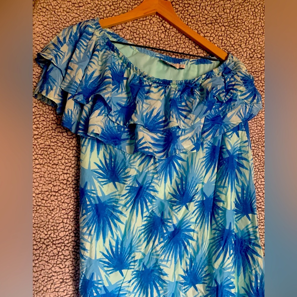 Lily Pulitzer blue maxi off the shoulder dress